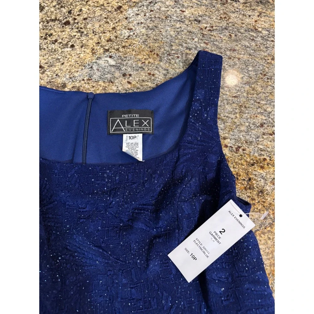 NWT Alex Evenings 10 Petite Blue Embellished Dress & Jacket Set‎ Formal Occasion